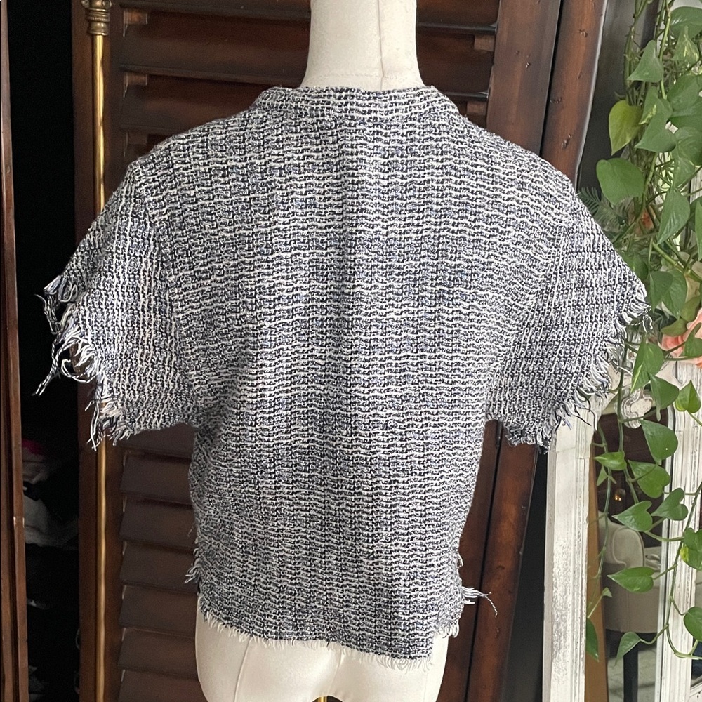 IRO Cropped Tweed Blue Black Raw Hem Top 38 Small Medium - Picture 9 of 9